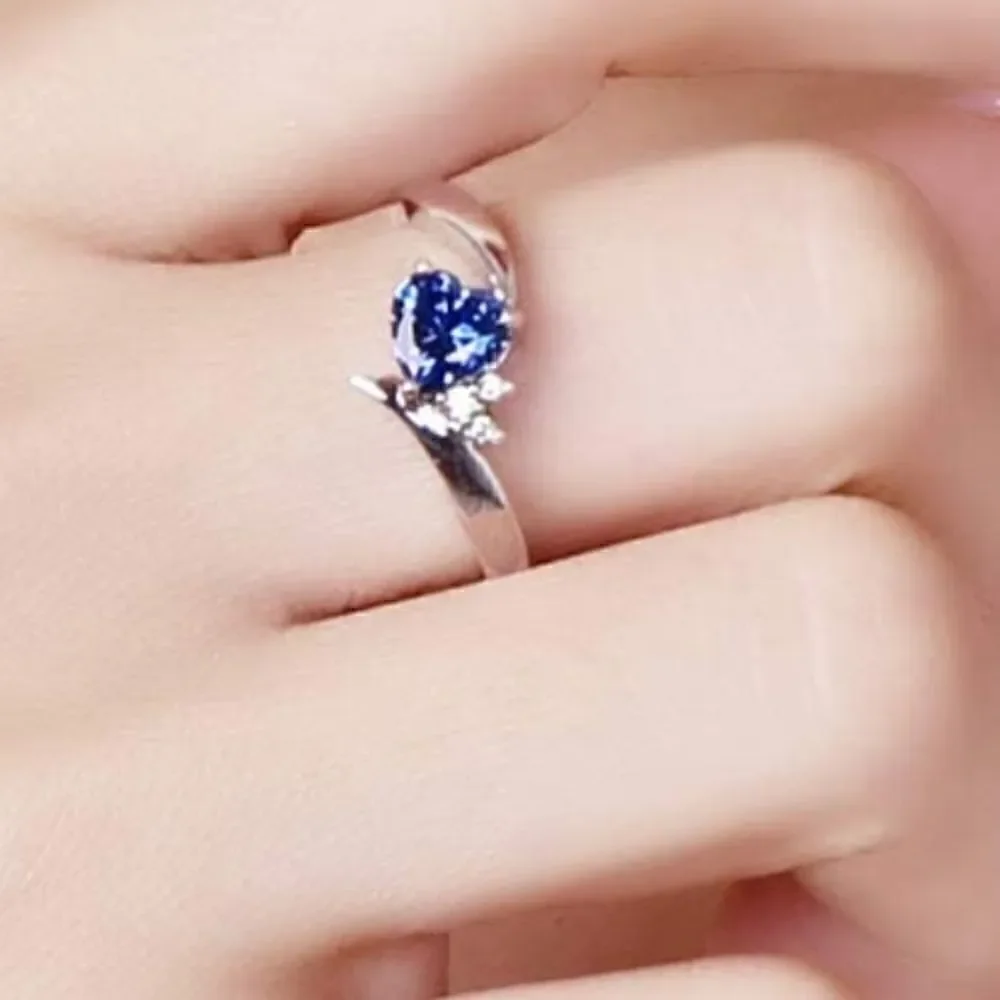 Heart Shaped Love Tanzanian Flame with Zircon Ring Size 7.5